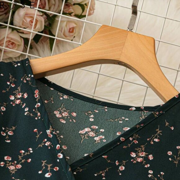 EMERY ROSE Women's Long Floral Dress With Wrap Cross Neckline, Side Slit - Picture 3 of 4